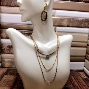 3 Gold-Tone Boho Style Necklaces & Earrings